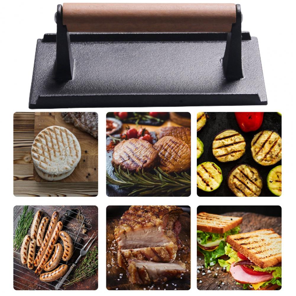Cast Iron Non Stick Meat Grill Press/ مكواة شواء من الحديد الزهر غير لاصقة